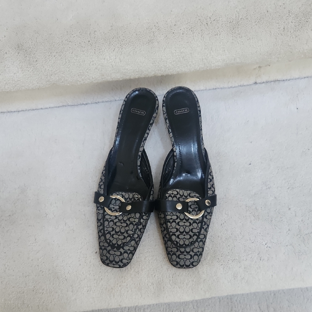 Coach Black and Gray Patterned Mules